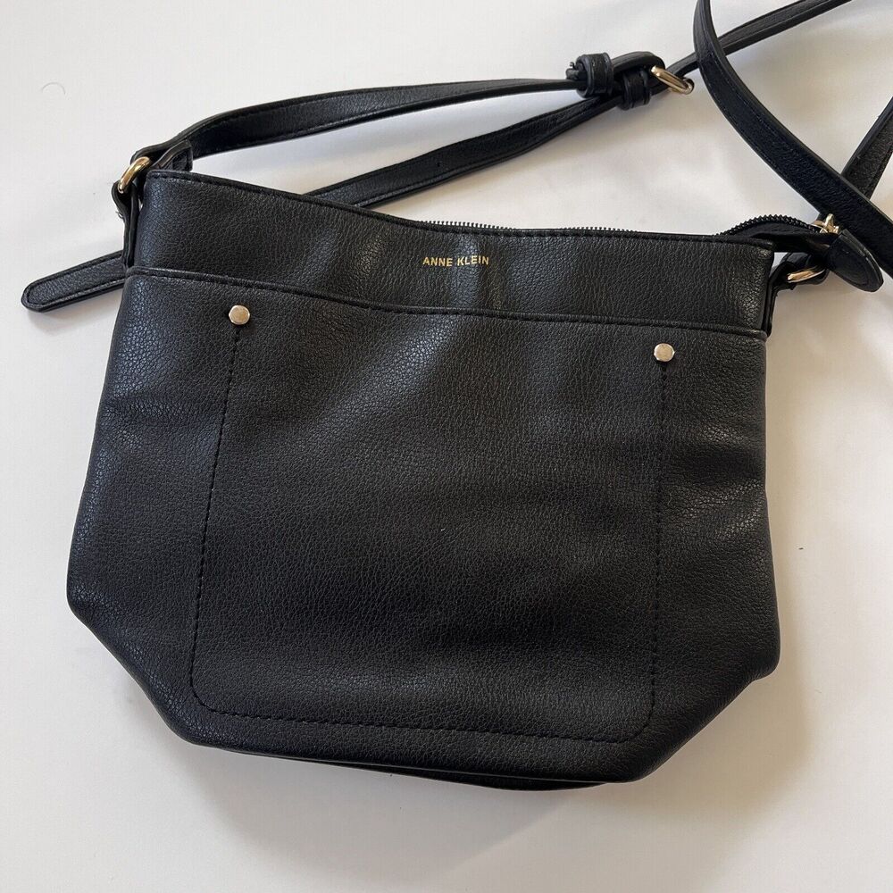 Anne Klein Black Small Bucket Crossbody Bag Pebbled Black